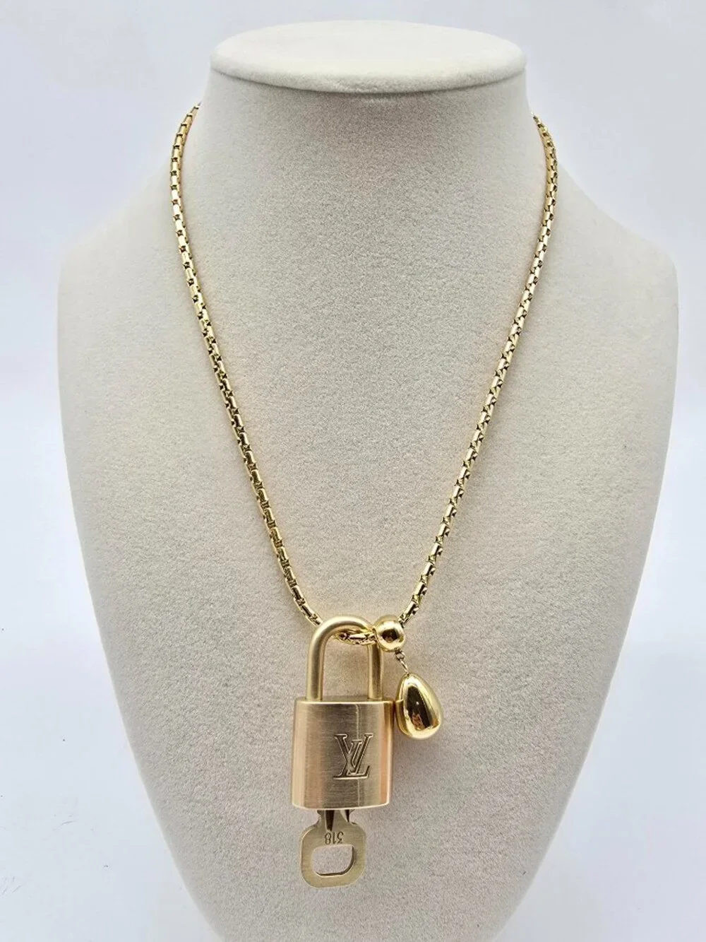 ✨ Stainless Steel Gold-Plated Necklace with Authentic Louis Vuitton Padlock ✨